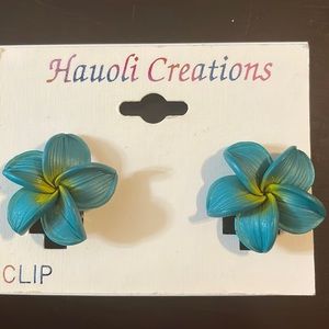 Hauoli Creations - Teal Flower Clip On Earrings - New in Packaging